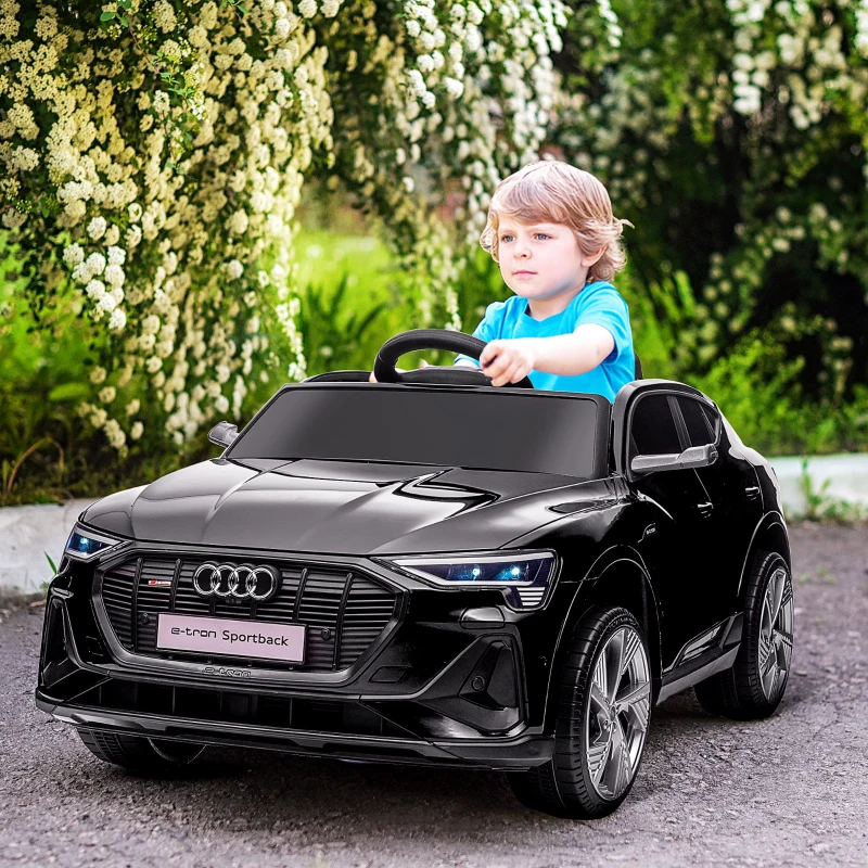 Aosom 12V Kids Electric Ride On Car, Audi E-tron, Battery Powered Toy with Parent Remote Control, Suspension System, Auxiliary Wheels, LED Lights, Music and Horn,  MP3 Player, Black