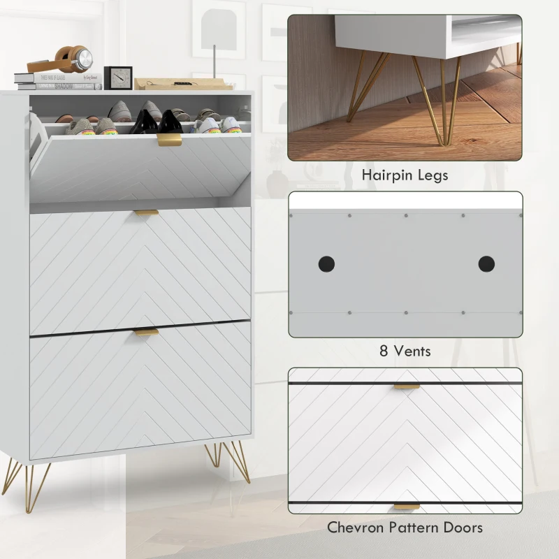 HOMCOM Modern Shoe Storage Cabinet with 3 Flip Drawers for 18 Pairs, Narrow Shoe Organizer for Entryway, Hallway, White