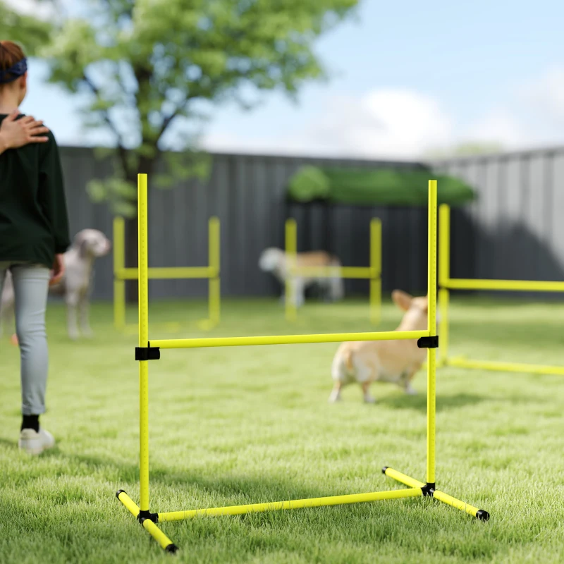 PawHut 4 Piece Dog Agility Set with Adjustable Height Jump Bars, Carry Bag, Displacing Top Bar, Yellow Yellow