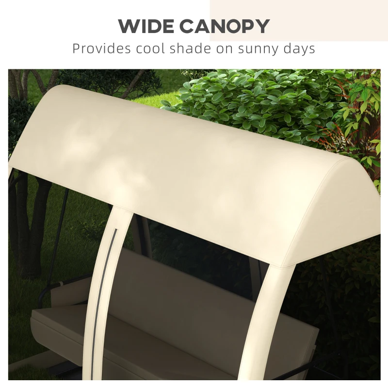 Outsunny 3 Seat Outdoor Swing Chair Convertible Covered Day Bed with Canopy, Mesh Netting, Steel Stand for Garden, Patio, Coffee