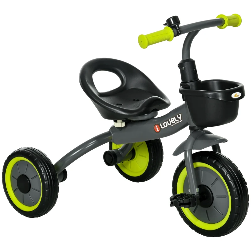 Qaba Tricycle for Toddler 2-5 Year Old Girls and Boys, Toddler Trike with Adjustable Seat, Basket, Bell, Black