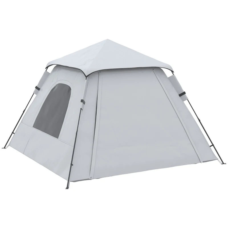 Outsunny 3-4 Person Automatic Camping Tent w/ Porch, Pop Up Tent, Portable Backpacking Shelter with Mesh Windows, Zipped Door, Floor, Hang Hook & Portable Carry Bag, Silver