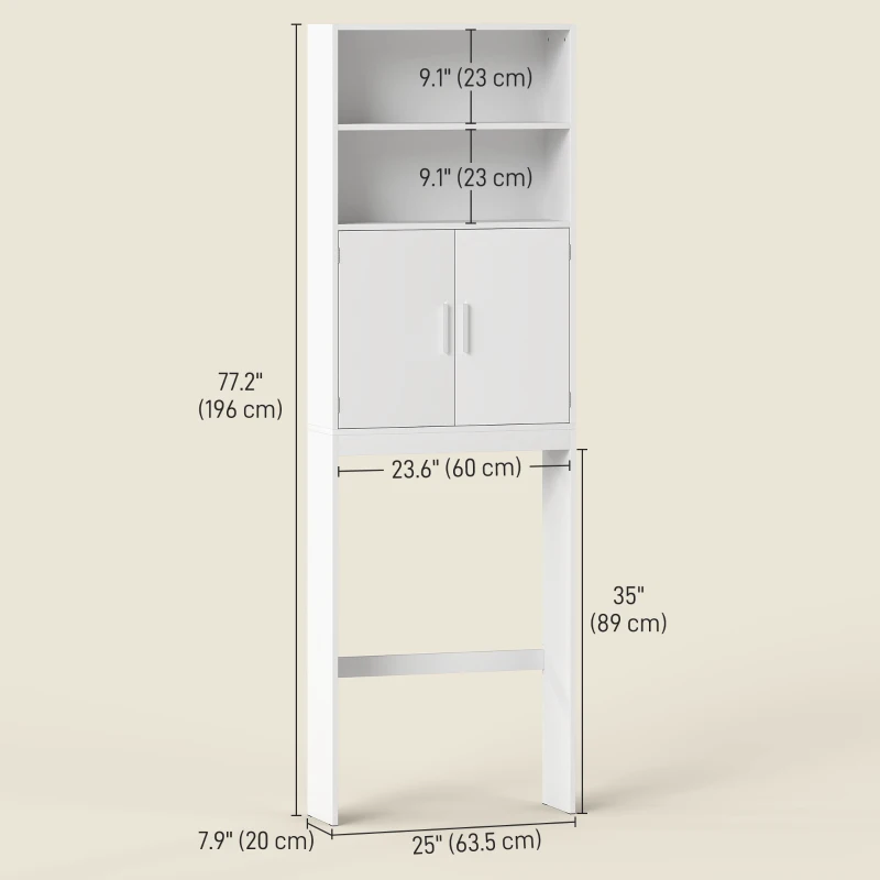 HOMCOM Over The Toilet Storage Shelf, Freestanding 4-Tier Bathroom Organizer with Adjustable Shelf and 2 Doors, White