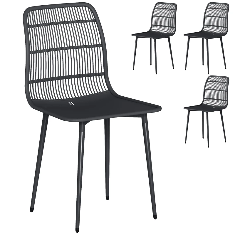 Outsunny Outdoor Dining Chairs Set of 4, Patio Chairs with Slotted Backrest, Black