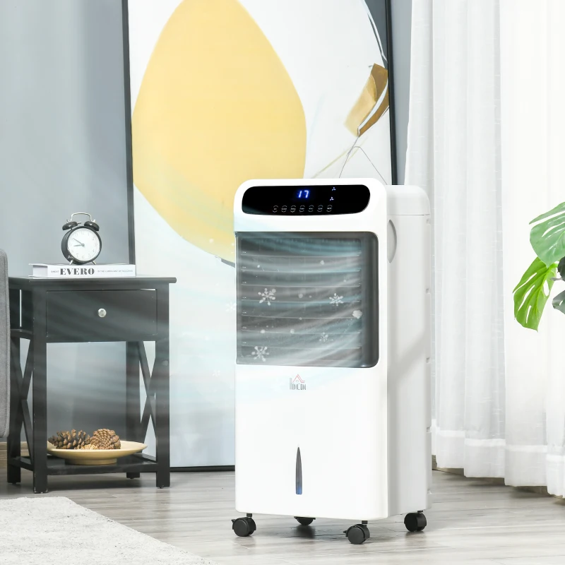 HOMCOM 3-In-1 Ice Cooling Fan, Mobile Evaporative Air Cooler with Remote, Timer, Oscillating for Home Office, Bedroom, White