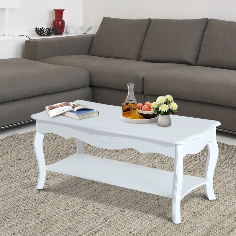HomCom 37" 2-Tier Water Resistant Wooden Country Cottage Style Accent Coffee Table