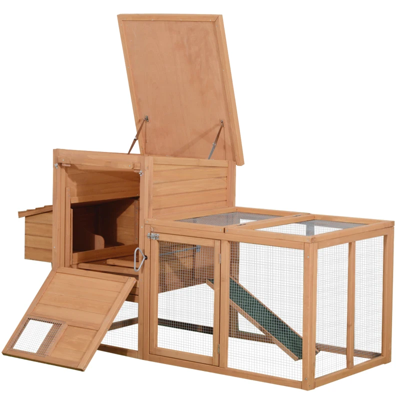 PawHut 75" Wooden Chicken Coop with Nesting Box, Outdoor Hen House with Removable Tray, Ramp, Run, Poultry Cage for Garden Backyard, Natural Wood