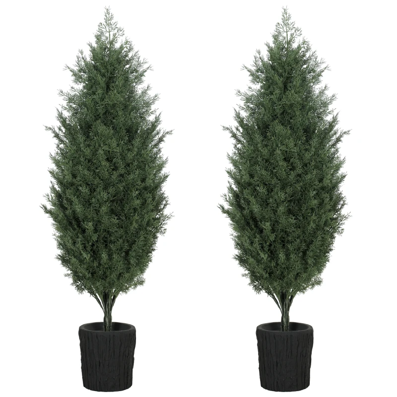 HOMCOM 4ft Artificial Christmas Tree Set of 2, UV Resistant Faux Cedar Tree with 291 PE Branch Tips and Pot, Green
