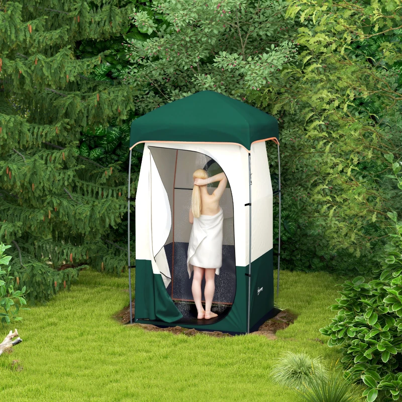 Outsunny Camping Shower Tent, Portable Privacy Shelter with Solar Shower Bag, Removable Floor and Carrying Bag, Green