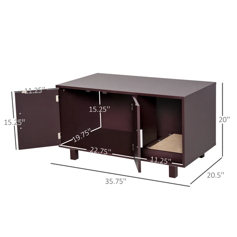 PawHut Cat Litter Box Enclosure, Hidden Litter Box Furniture, Cat House End Table Washroom with Scratching Pad, for Indoor Cats Kittens, 36" x 20.5" x 20", Brown