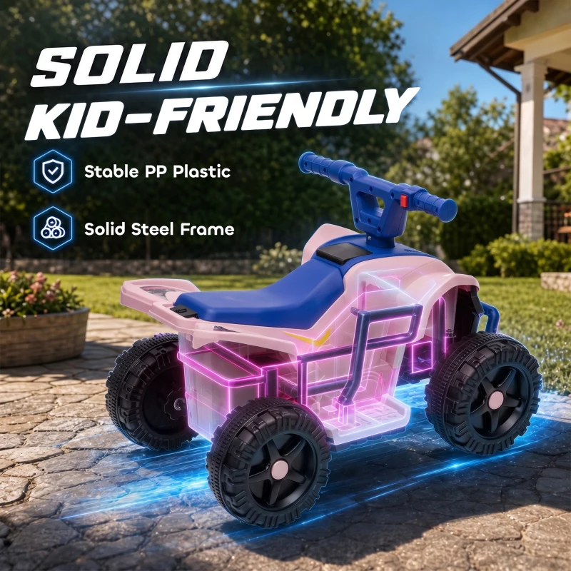 Qaba Kids ATV, 6V Battery Powered Kids Quad with 4 Wheeler, Handlebar Button Control, Max 1.2MPH, Max 55lbs Load, Blue
