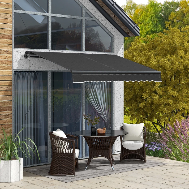 Outsunny 8' x 6.5' Retractable Awning, 280gsm UV Resistant Sunshade Shelter for Deck, Balcony, Yard, Dark Gray