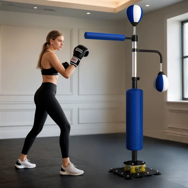 Soozier 4.6'-6.7' Speed Bag Boxing Bag Stand, Reflex Bag Boxing Training Equipment, Speed Punching Bag, Blue
