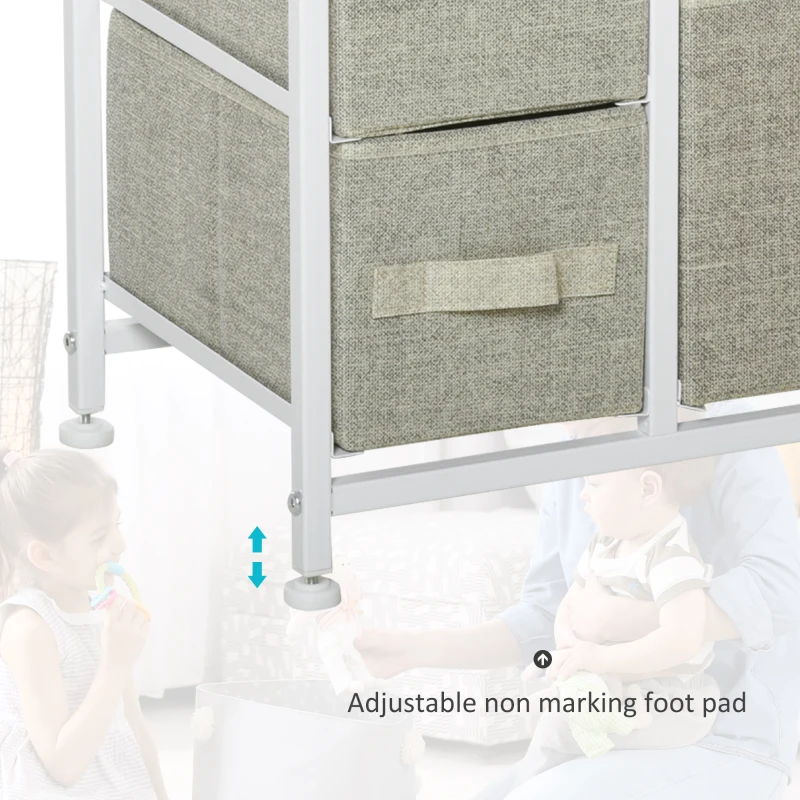 HOMCOM 7-Drawer Dresser Storage Tower Cabinet Organizer Unit, Easy Pull Fabric Bins with Metal Frame for Bedroom, Closets, Light Gray