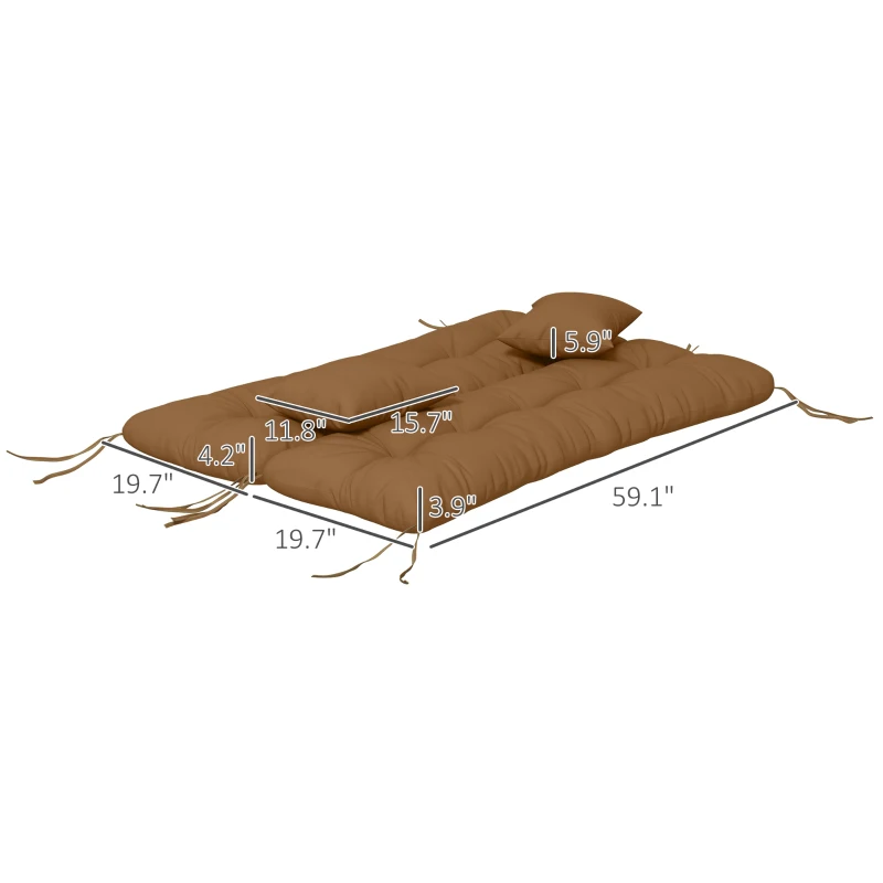Outsunny 59" Tufted Bench Cushions & Throw Pillows, Replacement Bench Seat Pad, Back & 2 Pillows for Outdoor Furniture, Tan