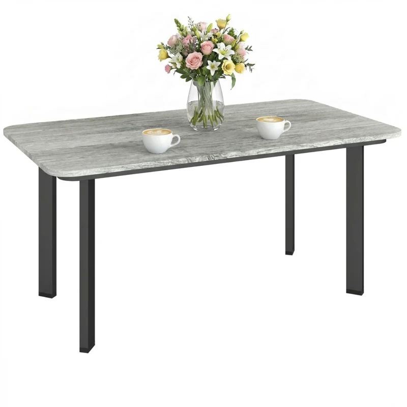 Outsunny Outdoor Garden Coffee Table, Patio Table with Slatted Wood Plastic Composite Top and Steel Frame, Grey