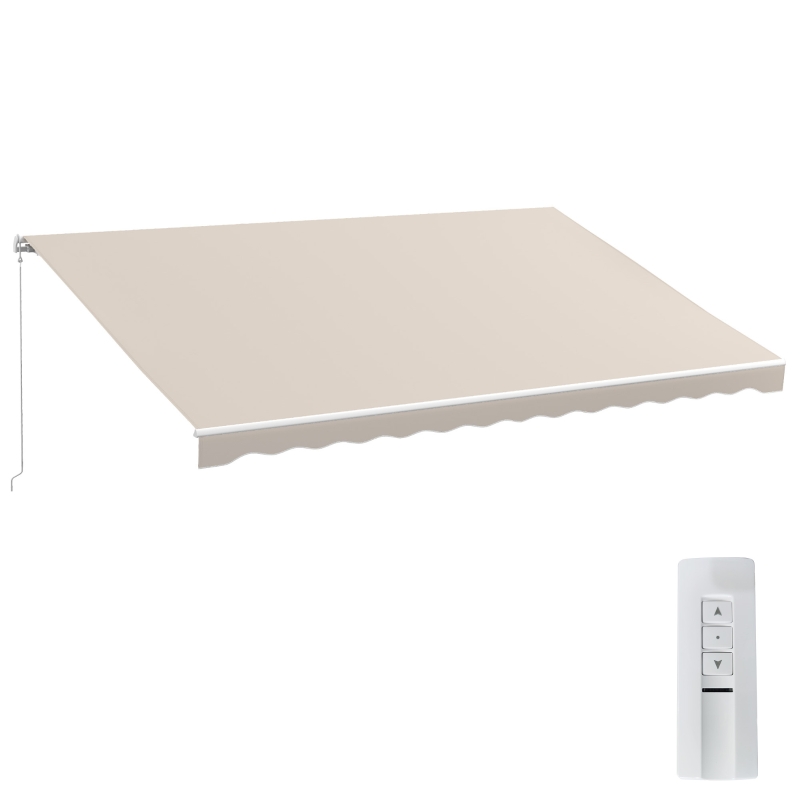 Outsunny 16'x10' Electric Retractable Awning Sunshade Shelter with Remote Controller & Crank Handle for Deck Balcony Yard, Cream(m-11)