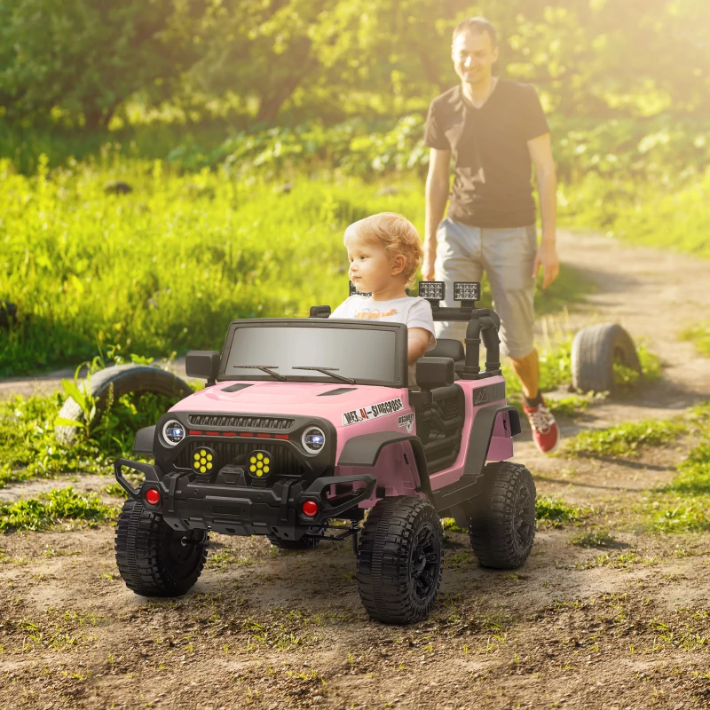 Qaba 12V Battery Powered Ride on Car, Ride on Truck w/ Remote, 4 Suspension Wheels, Music Horn Lights, Pink