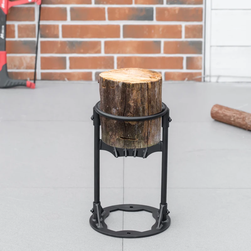 Outsunny Firewood Kindling Splitter Stand with Hand Guard, Wood Splitter, Carbon Steel Manual Wood Cracker, Log Wedge Cutter, Single Blade, Black, 8.75" Dia x 12.25" H