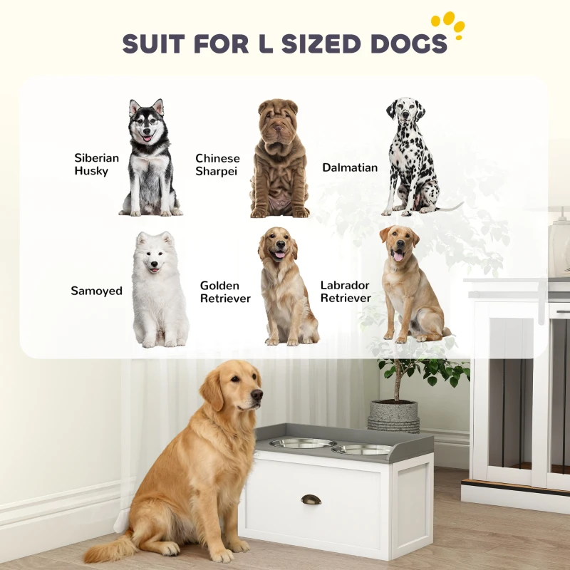PawHut Pet Feeding Station Pet Dish Bowl Set with Storage, 2 Elevated Dog Bowls for Large Sized Dogs, White