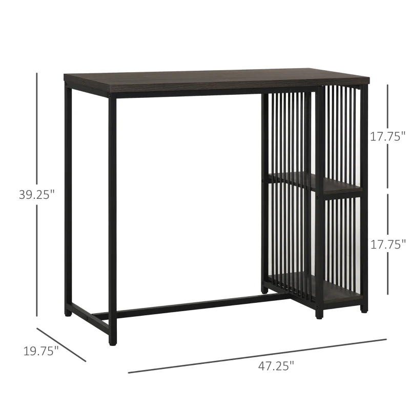 HOMCOM Industrial Steel Tube Bar Table with Wood Top, Steel Frame, 2-Tier Storage Shelf, Adjustable Footpad, Pub Table for Kitchen Dining Room, Walnut