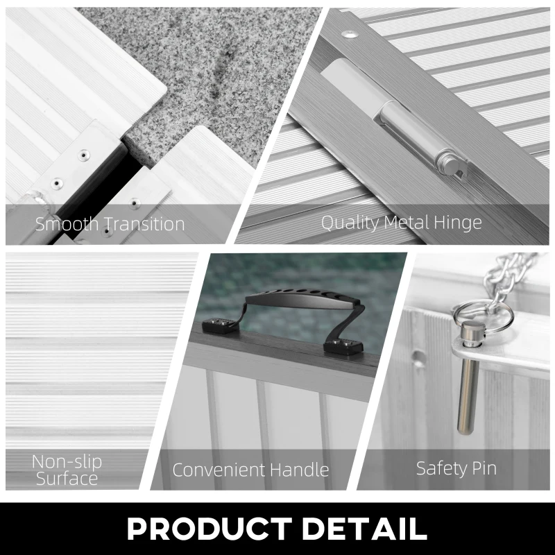 HOMCOM 10' Foldable Handicap Ramp for Home, Steps, Doorways, Aluminum Portable Wheelchair Ramp, Textured Threshold Ramp, Silver