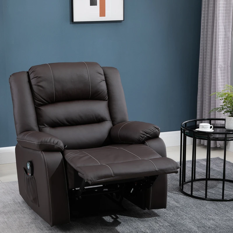 HOMCOM Vibrating Massage PU Leather Recliner Chair with Footrest, Remote Control, and 8 Massaging Points, Brown