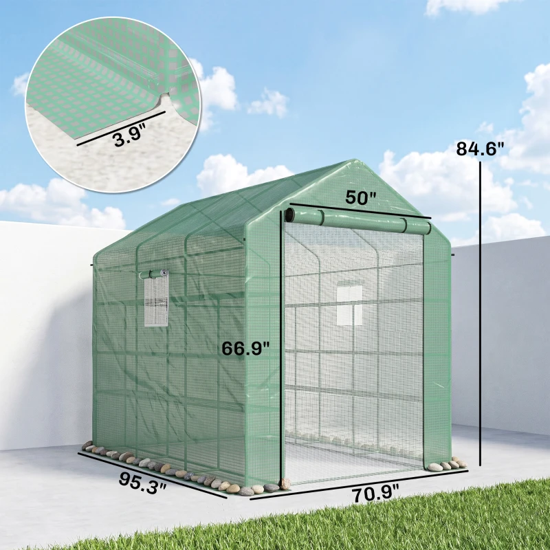 Outsunny 8' x 6' x 7' Temporary Greenhouse for Growing Flowers with Mesh Door & Windows Green