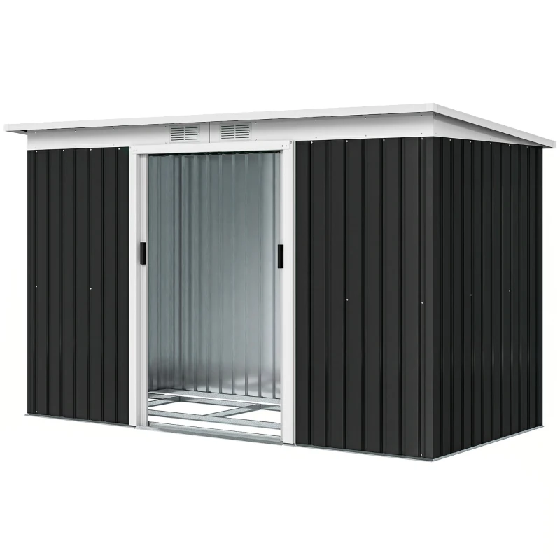 Outsunny 9' x 4' Metal Outdoor Storage Shed, Tool House with Double Lockable Doors for Backyard, Patio, Lawn, Garage, Dark Gray