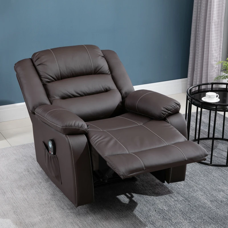 HOMCOM Vibrating Massage PU Leather Recliner Chair, Footrest with Remote Control, 8 Massaging Points, Dark Brown
