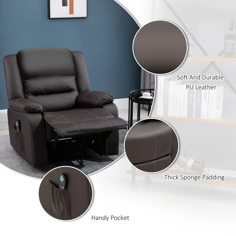 HOMCOM Vibrating Massage PU Leather Recliner Chair with Footrest, Remote Control, and 8 Massaging Points, Brown