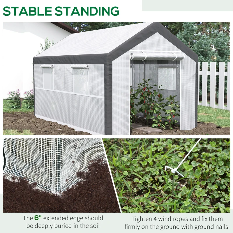 Outsunny 12' x 7' x 7' Greenhouse, Walk-in Outdoor Tunnel Green House with PE Cover, Steel Frame