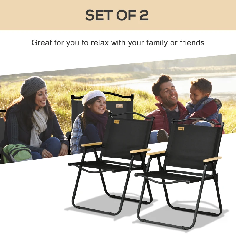 Outsunny Set of 2 Camping Chair, Lightweight Folding Chair, Portable Armchairs, Excellent for Festivals, Fishing, Black