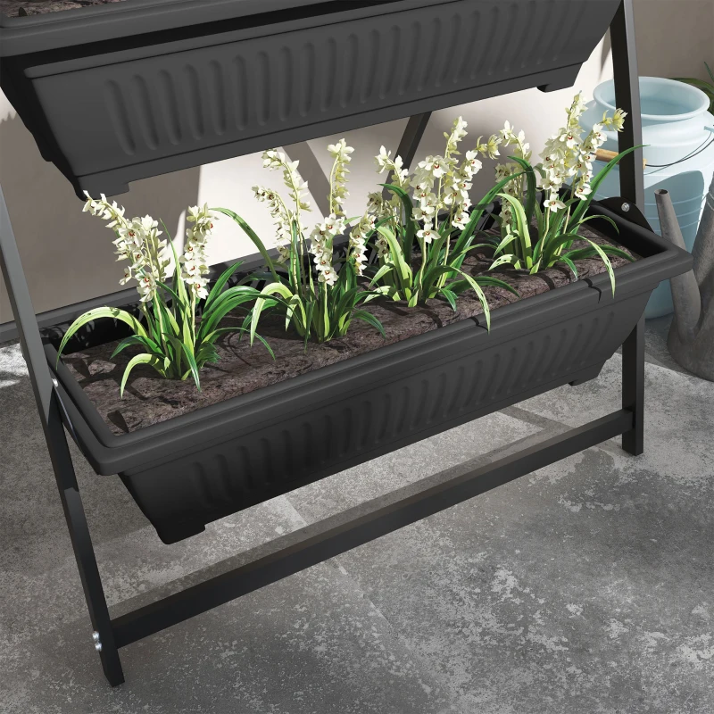 Outsunny 4-Tier Vertical Raised Garden Planter with 4 Boxes, Outdoor Plant Stand Grow Container for Vegetable & Flowers, Black