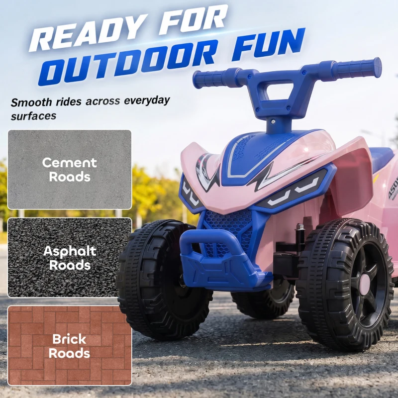 Qaba Kids ATV, 6V Battery Powered Kids Quad with 4 Wheeler, Handlebar Button Control, Max 1.2MPH, Max 55lbs Load, Blue