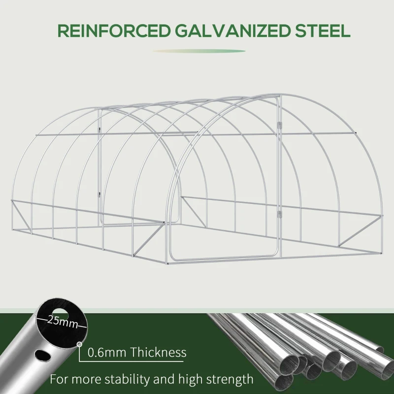 Outsunny 20' x 10' x 7' Large Walk-in Greenhouse, Steel Frame, PE Cover, 2 Doors, Outdoor Tunnel Hoop Hot House Kit for Tropical Plants, Flowers, Herbs and Vegetables, White
