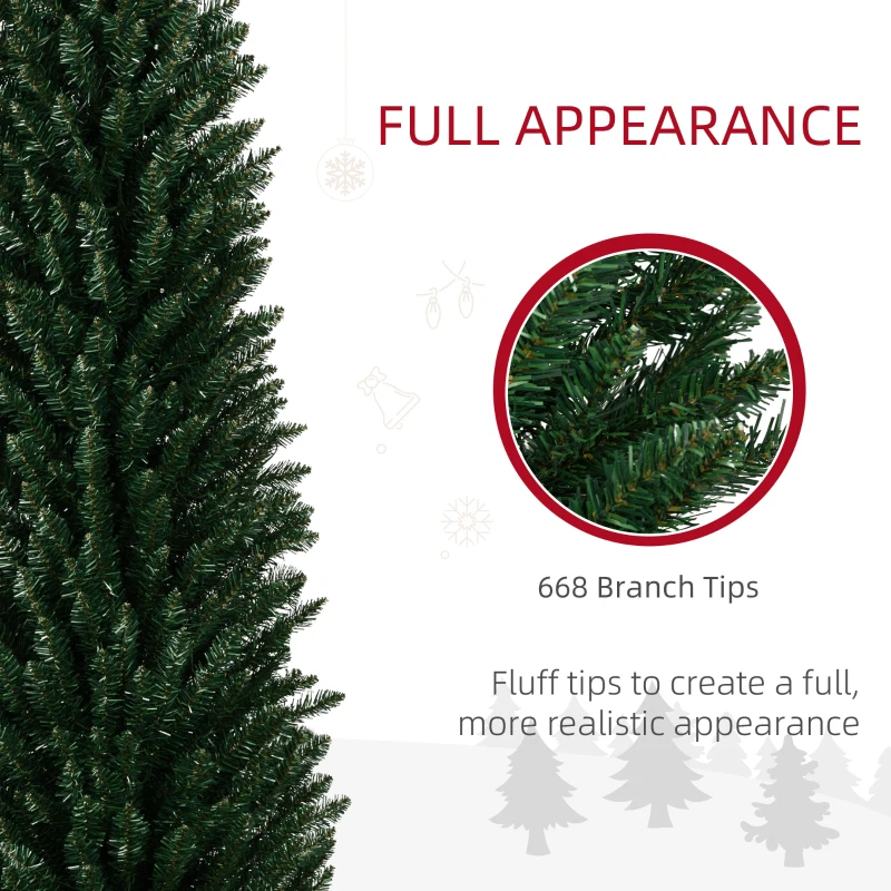 HOMCOM 8' Artificial Pencil Christmas Trees Holiday Decoration with Colorful LED Lights, Steel Base, Skinny Shape