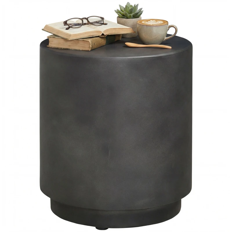 HOMCOM Lightweight Accent Table with Concrete Finish Round Side Table, Dark Gray