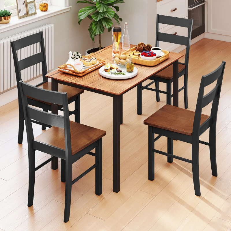 HOMCOM Farmhouse Dining Table Chairs, Set of 2 Rubber Wood Kitchen Table Chairs with Open Back for Living Room, Black