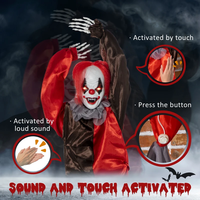 Outsunny 36" Outdoor Halloween Decorations Hanging Clown, Sound and Motion Activated Animated Prop, Animatronic Décor with Light Up Eyes, Circus Music