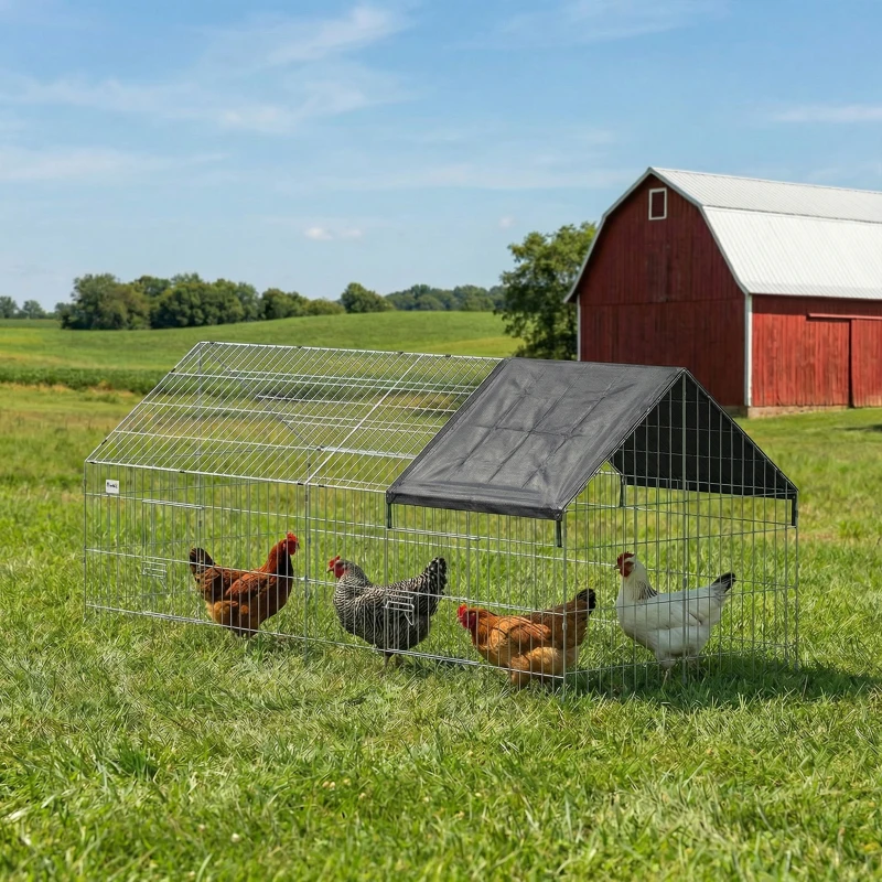 PawHut Metal Chicken Coop with Cover for Backyard Small Animals Duck Rabbit, 71" x 29.5" x 29.5", Black