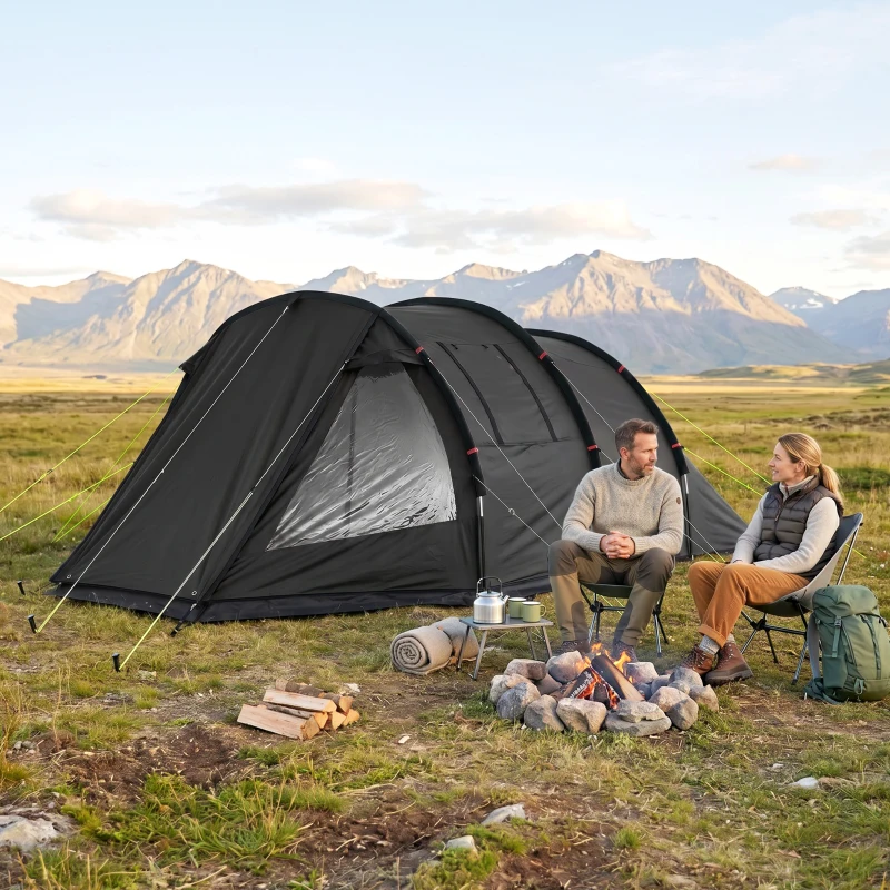 Outsunny 3-4 Person Easy Setup Cabin Tent with Two Room, Waterproof & UV30+ Camping Tent with Carrying Bag, Charcoal