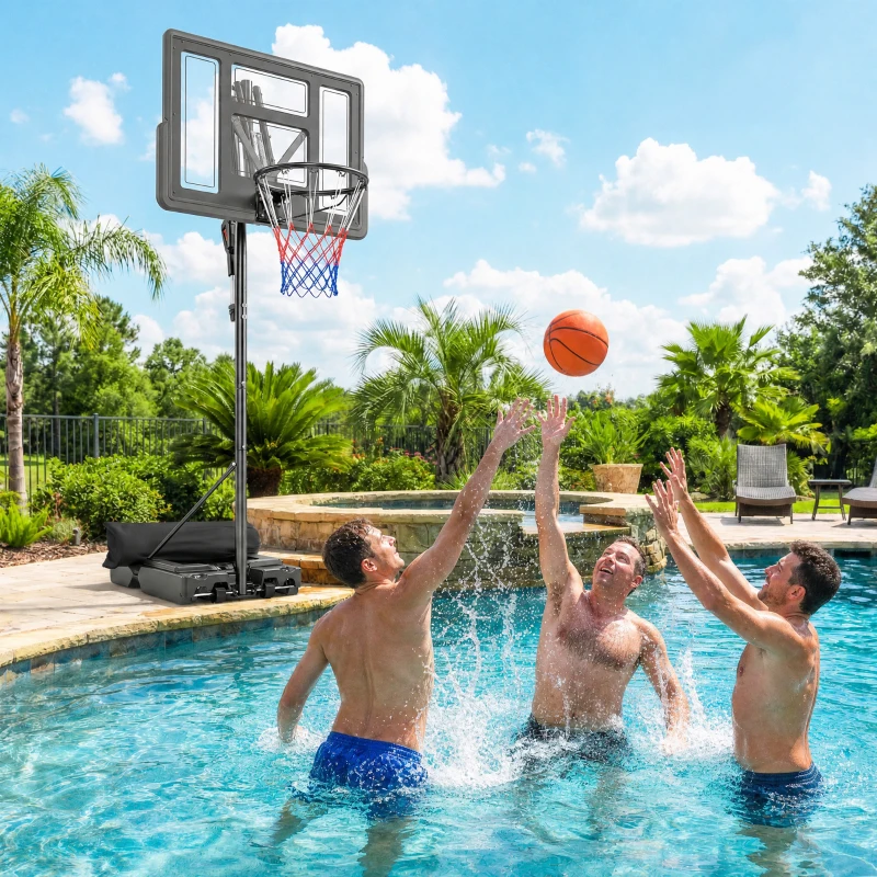 Soozier Basketball Hoop, 7.7 FT to 10 FT Adjustable, Portable Basketball Goal with 43'' Shatterproof Backboard,Fillable Base