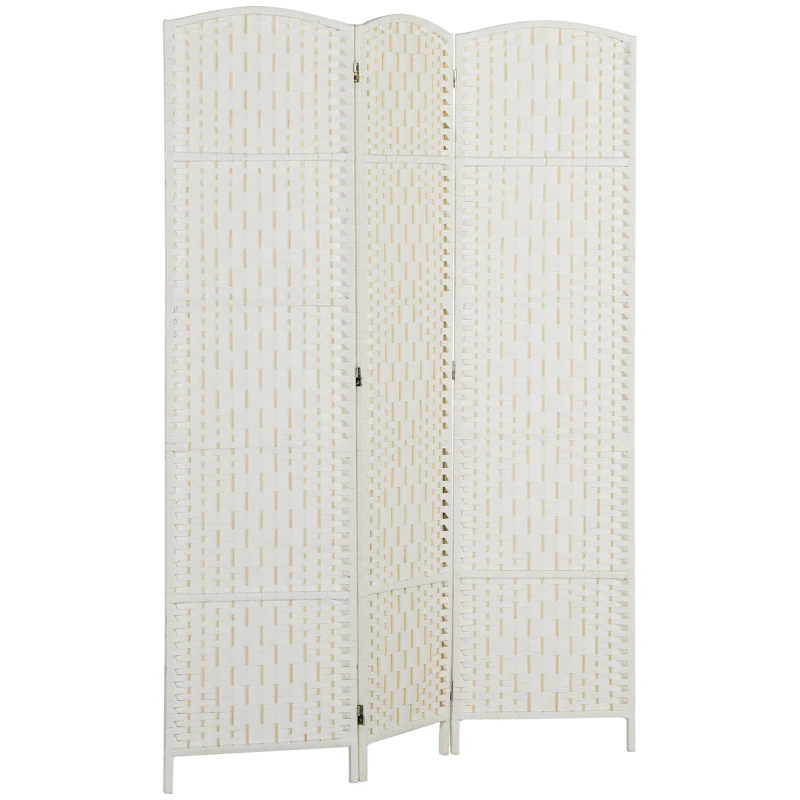 HOMCOM Room Divider, 3 Panel Folding Privacy Screen, 6FT Tall Portable Weave Partition Wall Divider for Bedroom, White