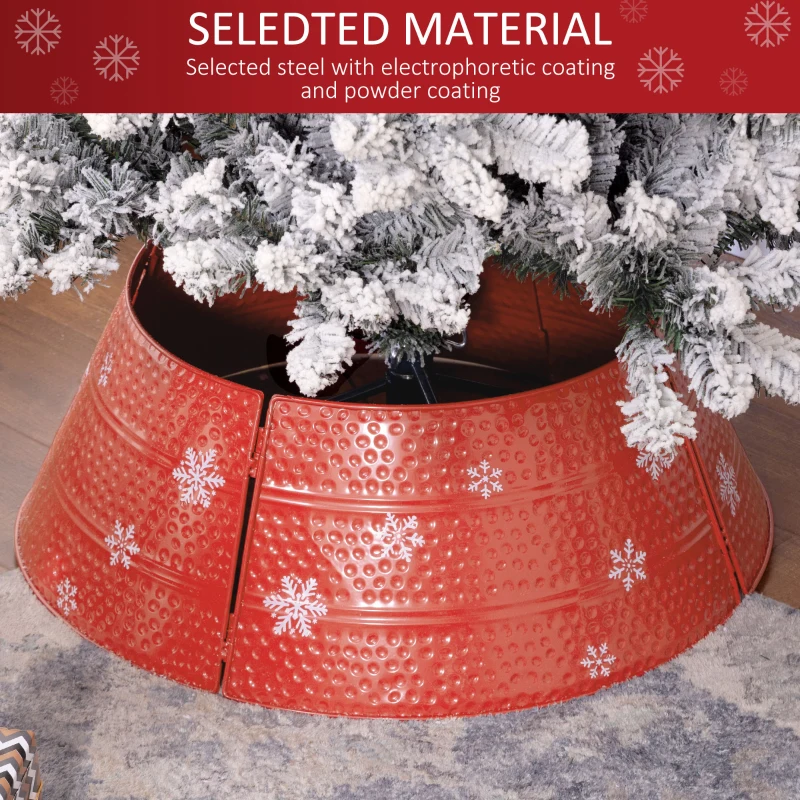 HOMCOM Christmas Tree Collar, 26" Metal Tree Ring Skirt, Home Xmas Decoration with Snowflake Engraving, Red