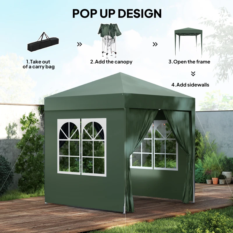 Outsunny 6.6'x6.6' Pop Up Canopy Tent with Sidewalls, Instant Sun Shelter Camping Gazebo with Carry Bag, Dark Green