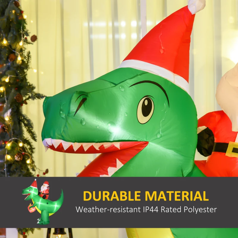 HOMCOM 6ft Christmas Inflatable Santa Claus Riding Dinosaur for Outdoor, Yard Blow Up Decoration with LED Lights for Party