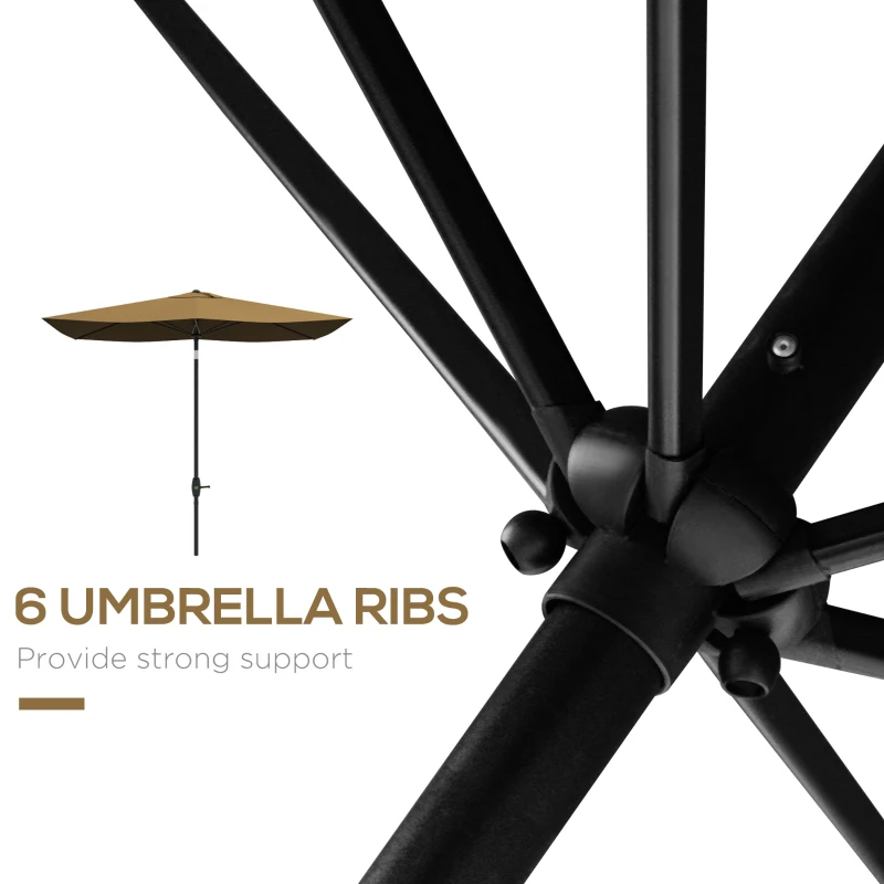 Outsunny 6.6' x 10' Rectangular Market Umbrella, Patio Outdoor Table Umbrella with Crank and Push Button Tilt, Coffee