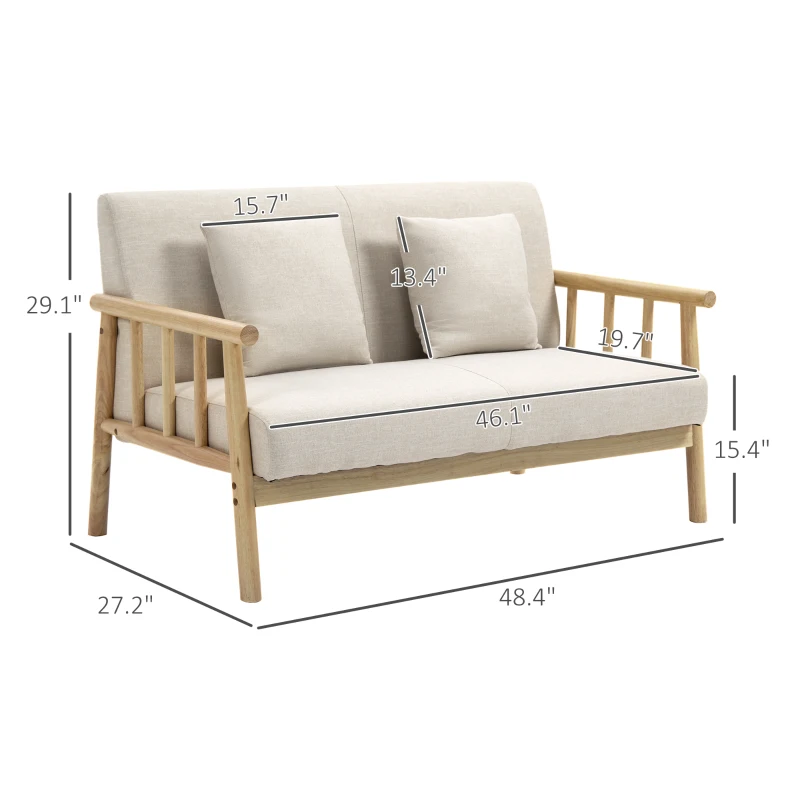 HOMCOM 48" 2 Seater Couch for Small Spaces, Modern Loveseat Sofa for Bedroom, Living Room Furniture, Small Couch, Beige