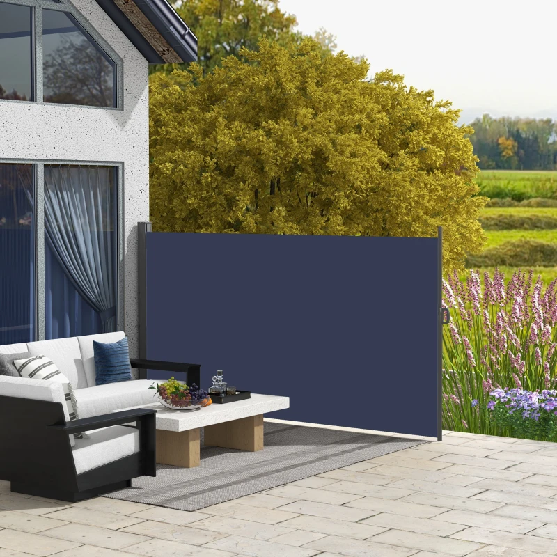 Outsunny 118" x 79"  Outdoor Folding Privacy Screen Retractable Side Awning Patio with Resistance to UV Rays and Wind Dark Blue